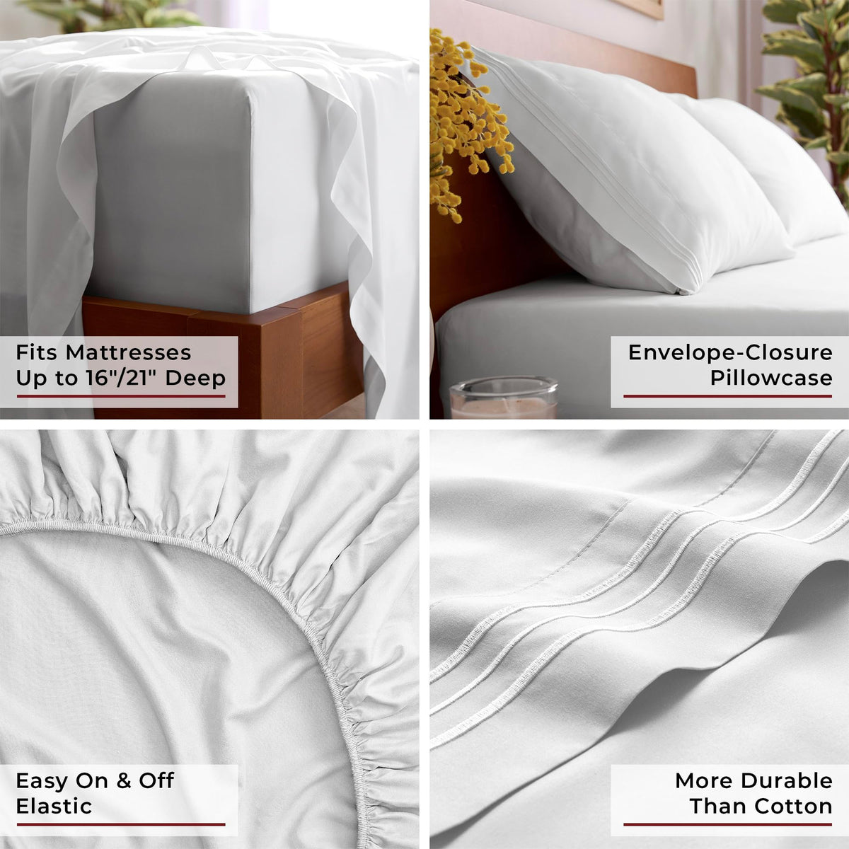 Mellanni Iconic 4-Piece Bed Sheet Set, 16" Deep Pocket (Queen, White) | 10M+ Sleepers. 16" Standard Fit. Lab-tested: Breathable, Stays Bright & Smooth. Good Housekeeping Best Bedding, 7 years.
