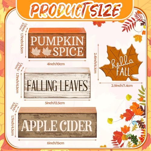 Moucuny 4 Pcs Fall Decor Wooden Maple Leaf Decoration Thanksgiving Decor | Rustic Stackable Blocks with Apple Cider Leaves Sayings,Thanksgiving Table Centerpiece, Farmhouse for Autumn Harvest Party