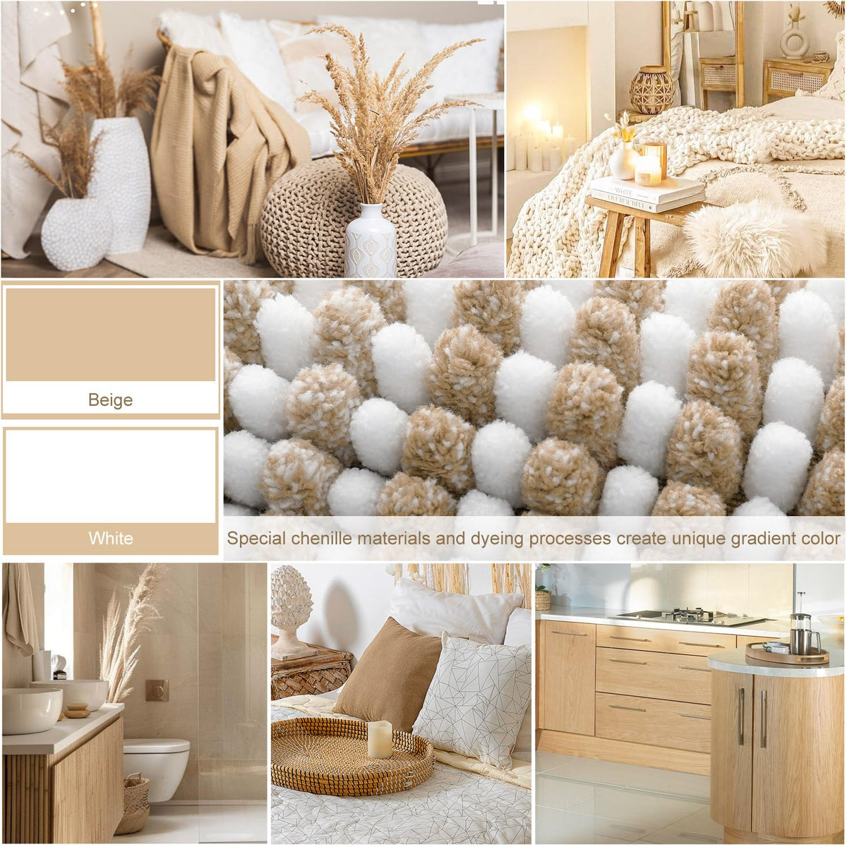BSICPRO Bathroom Rugs Sets 2 Piece, Non Slip Boho Bath Mats, Beige