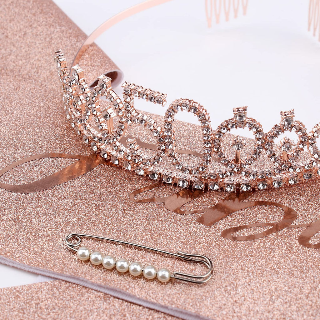 CIEHER 50th Birthday Crown & Sash Pearl Pin, 50th Birthday Decorations | 50 & Fabulous Sash 50th Birthday Crown for 50th Birthday Gifts for Women Friends