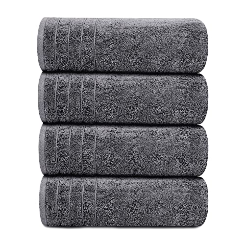 Tens Towels 4 Piece Extra Large Bath Towels 30 x 60 Inches, Dark Grey | 100% Cotton, Larger & Lighter Weight, Quicker to Dry, Super Soft and Absorbent, Perfect for Bathroom