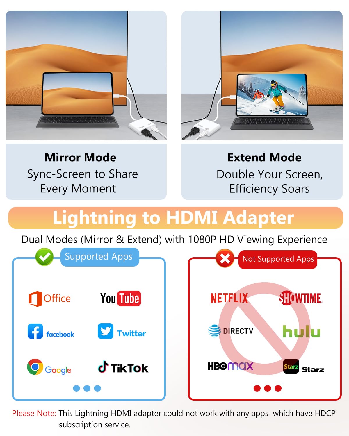 Lightning to HDMI Adapter for iPhone, [Apple MFi Certified] Digital AV Dongle, 1080P Sync Screen Cable with Lightning Charging Port for iPhone, iPad to TV/Projector/Monitor No Need Power Supply