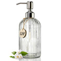 JASAI 18 Oz Clear Glass Soap Dispenser with Rust Proof Stainless Steel Pump | Refillable Liquid Hand soap Dispenser for Bathroom, Premium Kitchen Soap Dispenser (Clear).
