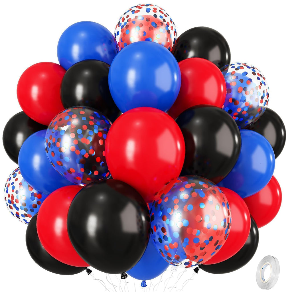 12 Inch Red Blue Black Balloons for Spider Cool Man Birthday Decorations | Royal Blue Red Black Helium Latex Balloon Kit for Boys Spider Halloween Theme Decor Super Men Hero Party Decoration Supplies