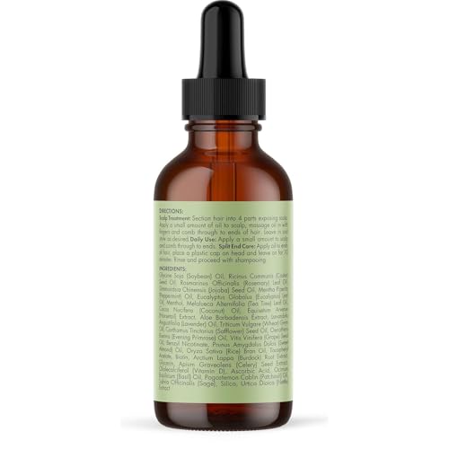 Mielle Organics Rosemary Mint Hair Oil with Biotin, 2 oz | Hair strengthening oil, with biotin & castor oil, dry scalp care, split end support, frizz smoothing