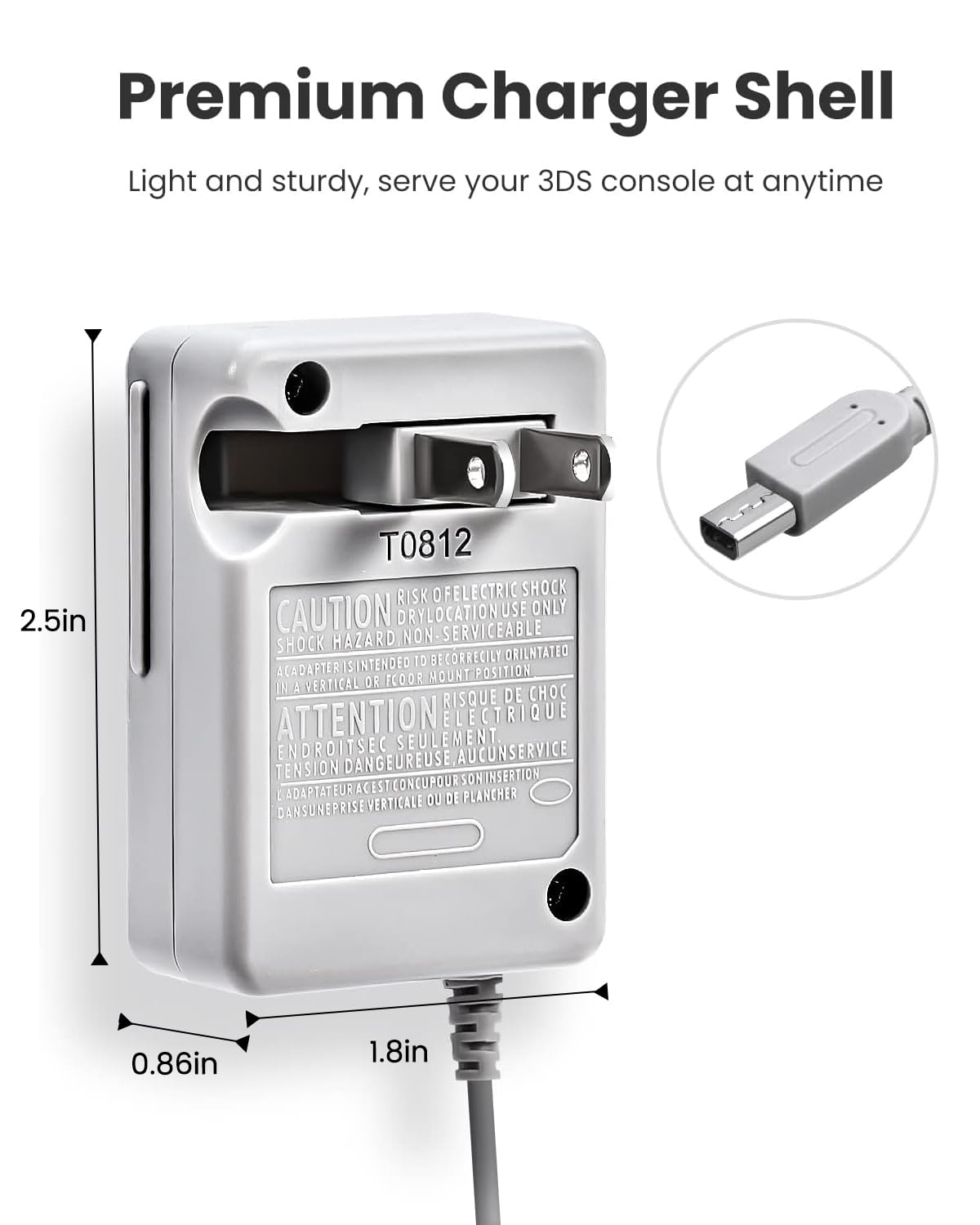VOYEE 3DS Charger, Compatible with Nintendo 3DS/DSi/2DS, 100-240V Adapter | Wall Plug, 3.5ft Cord, Automatic Voltage Regulation