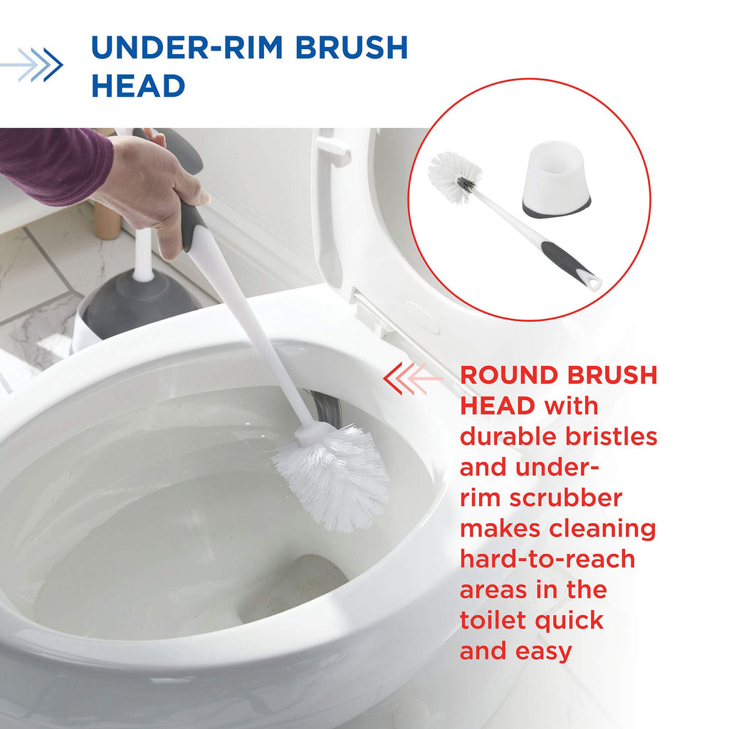 Clorox Corner Toilet Bowl Brush with Under Rim Scrubber, Includes Corner Storage Caddy, White
