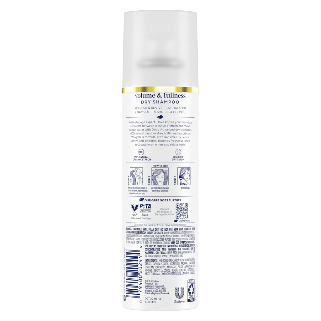 Dove Dry Shampoo Spray, Hair Volume & Fullness, Absorbs Oil, 5 oz (2-Pack) | Refreshes Hair Without Washing, Absorbs Excess Oil, Adds Volume and Fullness, Convenient Two-Pack Dry Shampoo