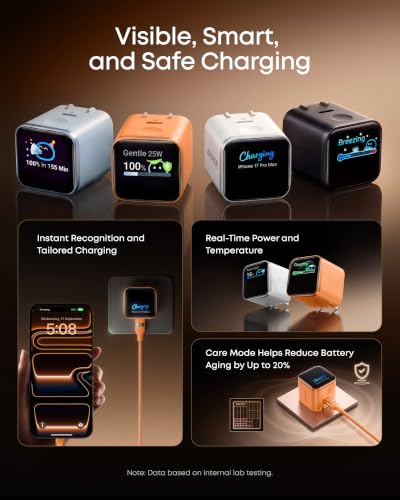 Anker Nano Smart Display Charger, 45W Max Fast Charger USB C for iPhone 17 | 180° Foldable Plug,Smart Recognition, Care Mode GaN USB C Charger Block for iPhone 17/16 (Non-Battery,1 USB-C Port,No Cable)
