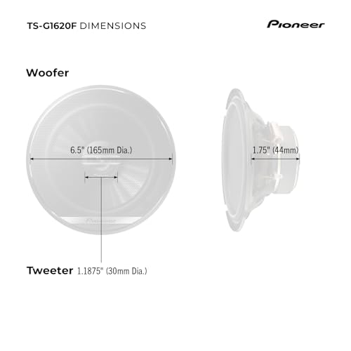 Pioneer G-Series TS-G1620F 6.5" 2-Way Coaxial Car Speakers 300W Max | Great Stock Upgrade, Balanced Sound + Smooth Treble, High-Efficiency Speaker Designed for OEM Power