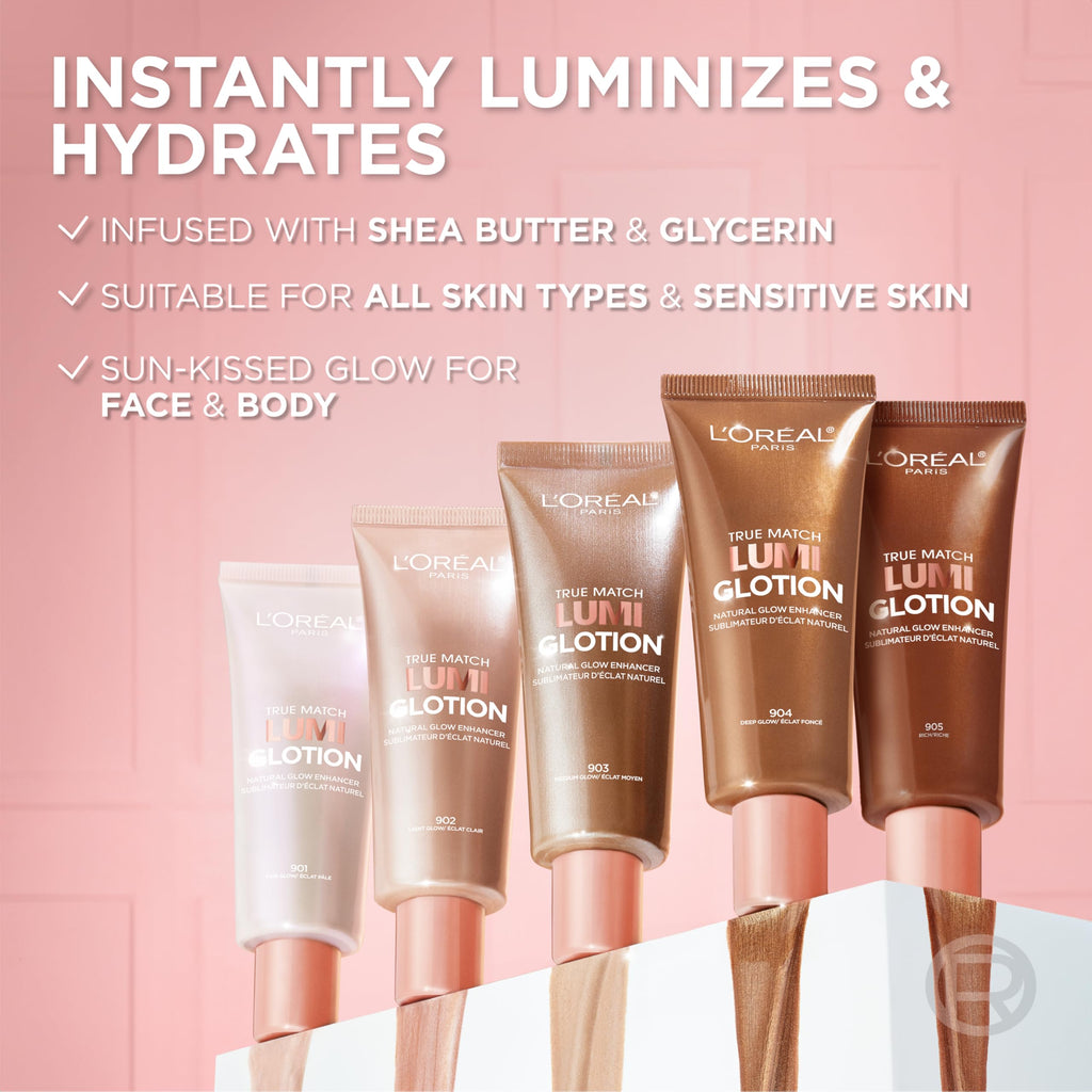L'Oreal Paris Makeup True Match Lumi Glotion, 903 Medium, 1.35 fl oz | Natural Glow Enhancer, Illuminator Highlighter, Bronzing Drops For a Sun-Kissed Glow For Face and Body