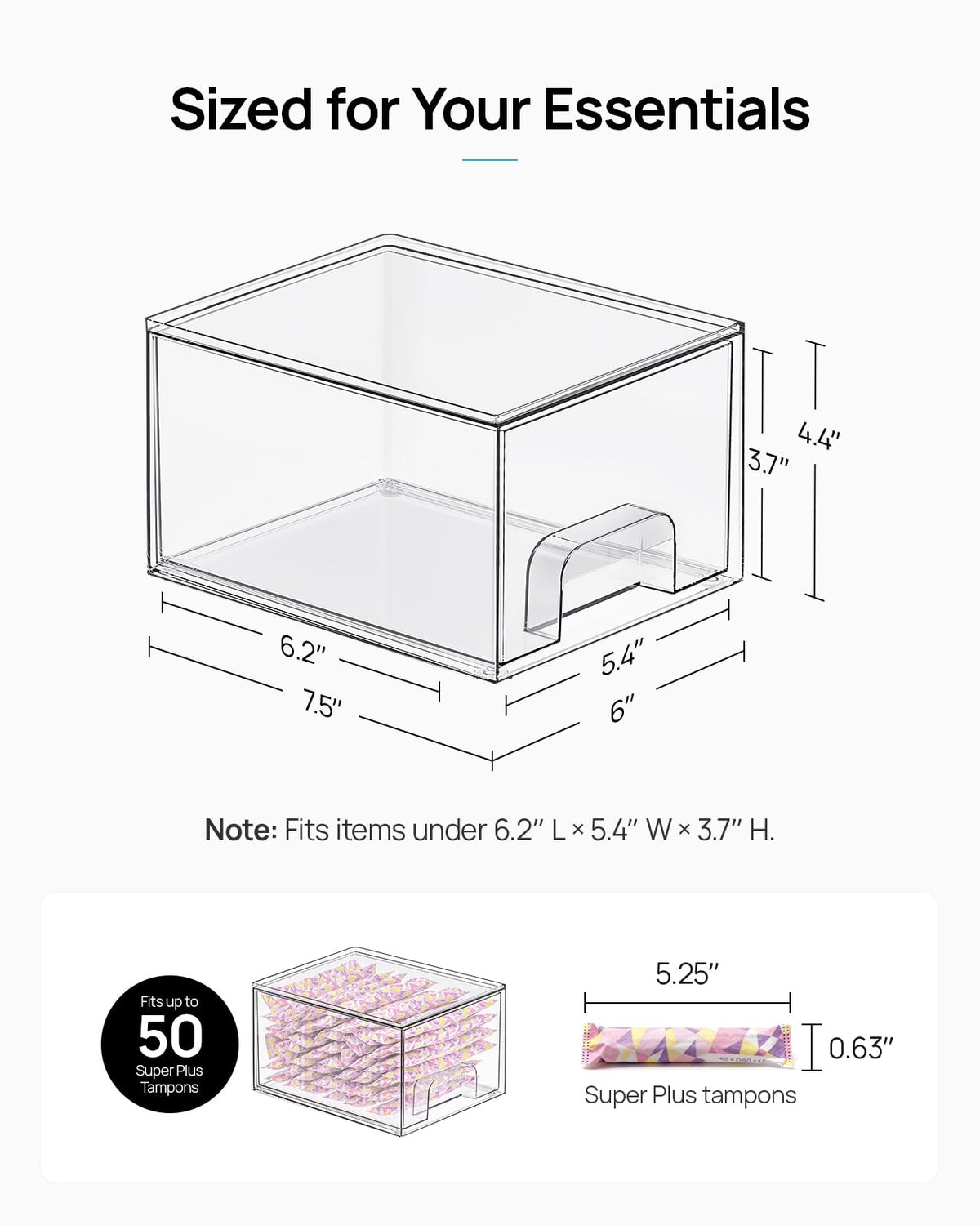 Vtopmart 4 Pack Small Clear Stackable Storage Drawers, Fits Narrow Spaces | Multi-Use Plastic Bins for Bathroom Cabinet Organizer, Makeup, Desk, Vanity, Undersink, Medicine ,Keeps Small Items Organized