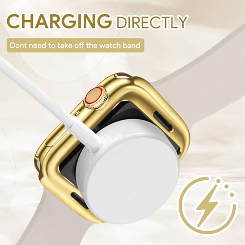 JR.DM 40mm Soft Flexible TPU Case Compatible for Apple Watch Series 6/5/4/SE Touchable Screen Lightweight Anti-Scratch All-Around Protector Thin Guard Shockproof Cover Shiny Bumper for iWatch, Gold
