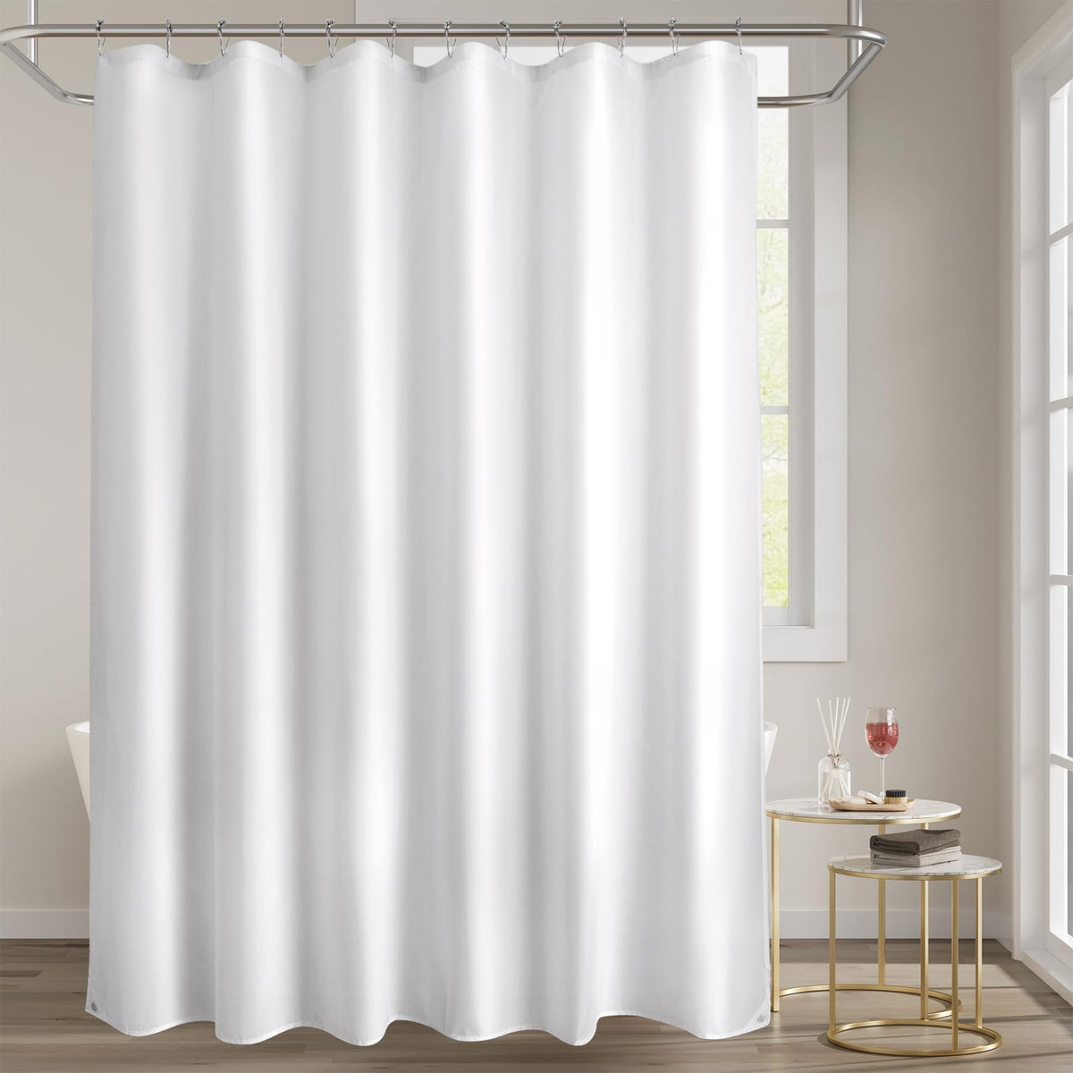 Titanker Waterproof Fabric Shower Curtain Liner Washable, Cloth Shower Liner with Magnets, White Shower Liner Soft Fabric, Lightweight Shower Curtain Liner, 70x72 Inches