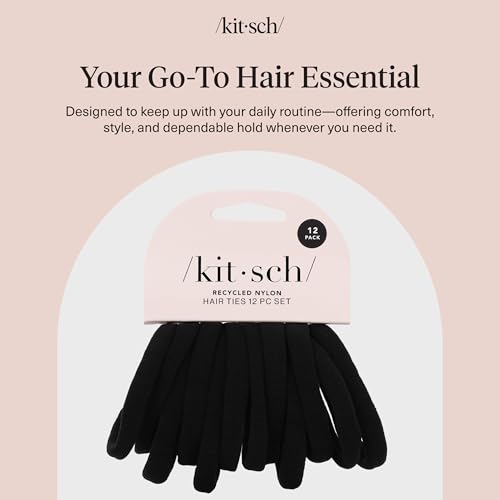 Kitsch Elastic Hair Ties No Damage | Stretchable Hair Bands - Black, 12pcs | Strong All-Day Hold Hair, Rubber Bands For Hair, Ponytail Holders | Hair Accessories for Everyday Use