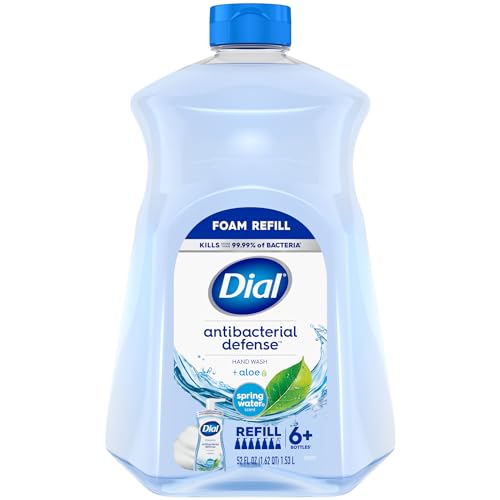 Dial Antibacterial Defense Foaming Hand Soap Refill, Spring Water, 52 Fl Oz | With aloe vera, dermatologist-tested, gentle on skin, free from parabens and SLS and SLES, moisturizing formula