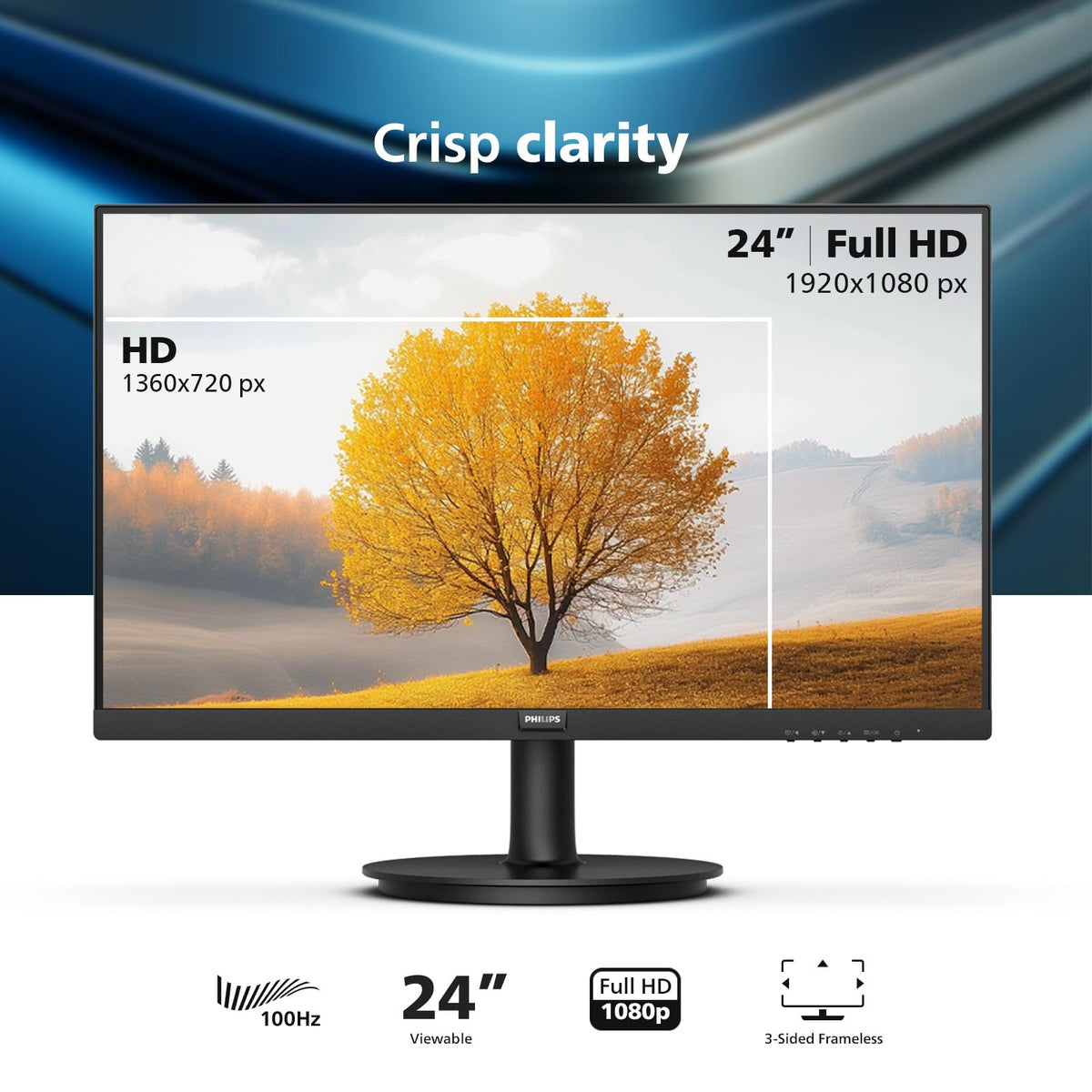 Philips 24 Inch Computer Monitor FHD 100Hz VA VESA Flicker-Free, 241V8LB | 1920×1080 LED Monitor, 4ms GtG, Adaptive Sync, HDMI 1.4, Tilt Adjust, Low Blue Light, 4yr Advance Replacement Warranty