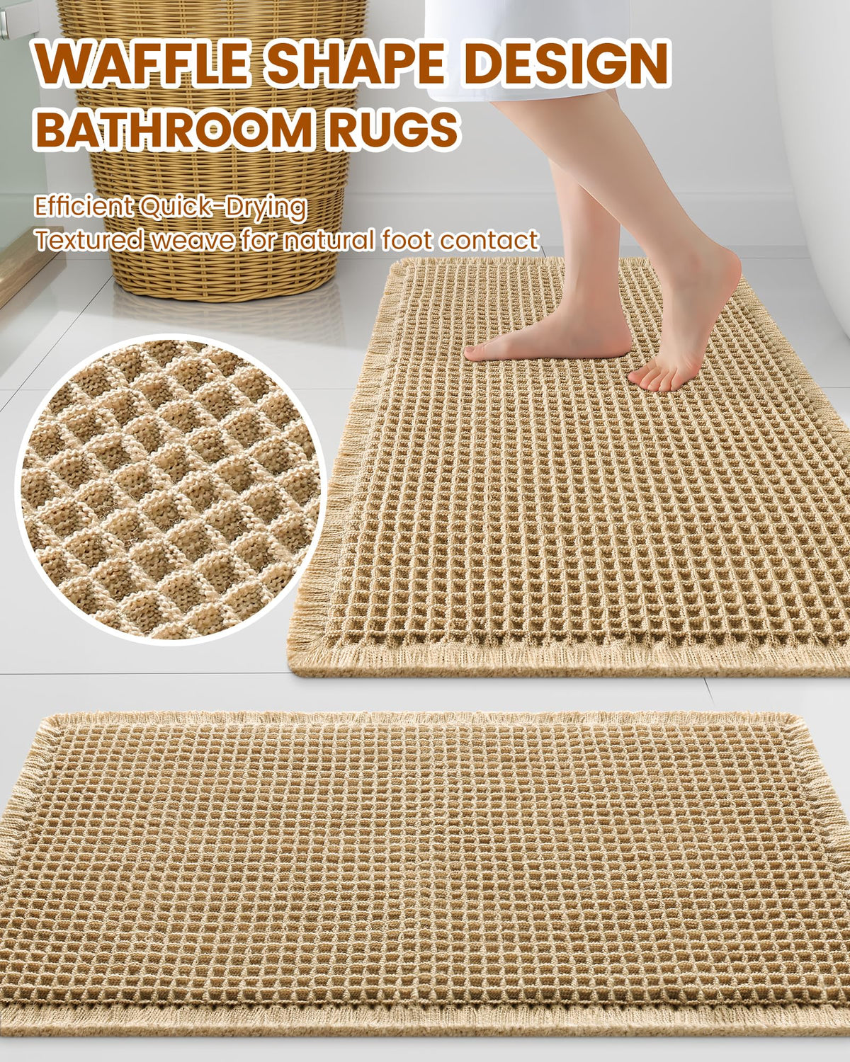 Smiry Waffle Bath Mat 30X20, Extra Soft Absorbent Bathroom Rugs, Brown | Non Slip Machine Washable Quick Dry Bath Rugs for Bathroom Floor, Tub, Shower, Home Decor Accessories