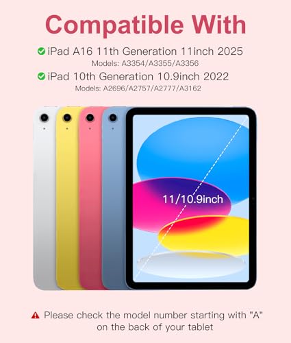 Hamile for iPad A16 11th 10th Generation Case with Keyboard - Wireless | Backlit Detachable Folio Keyboard Cover, Pencil Holder, for iPad A16 11-inch 2025 10th Generation 10.9 Inch 2022, Pink