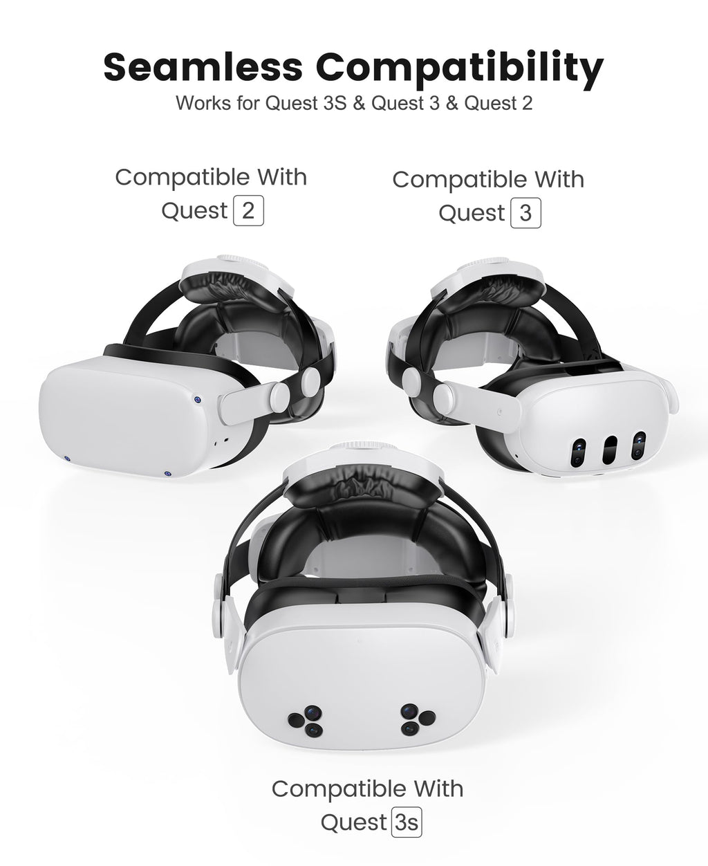 Kawaye for Meta Quest 3S/Quest 2/Quest 3 Head Strap, Double Knobs Adjustable Elite Strap Replacement,VR Headset Strap with Two Large Support Pad Enhanced Support, Reduce Pressure