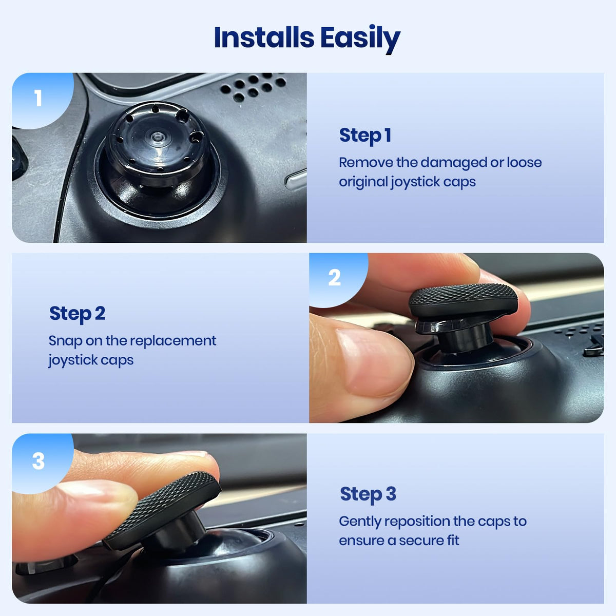 NEWDERY Joystick Replacement Grip Caps for PS5/PS4 Controller | Silicone Thumb Grip Cap Replacement Set, Anti-Slip Design, Compatible with PS5/PS4 Controller, Black, 10-Pack