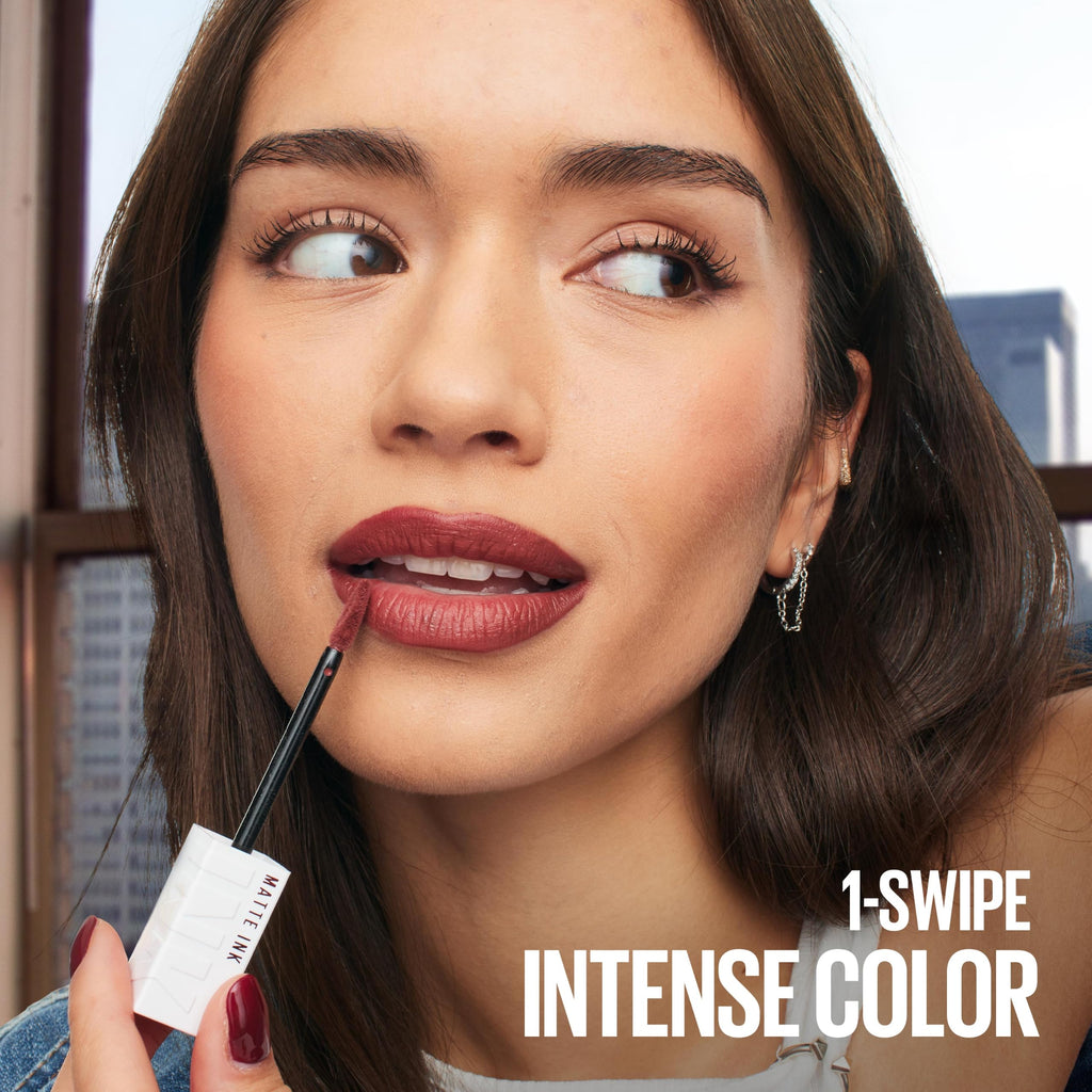 Maybelline Super Stay Matte Ink Liquid Lipstick Makeup, Exhilarator | Ruby Red Lipstick, Long-Lasting, Non-Transferring, High Impact Lip Color, Up to 16HR Wear