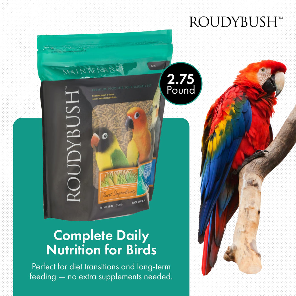RoudyBush Daily Maintenance Food for Birds - Scientifically Formulated Bird Feed - Bird Food Pellets w/Corn, Wheat, Soy & More - Nutritious & Healthy Feed for Birds (Mini, 44oz)