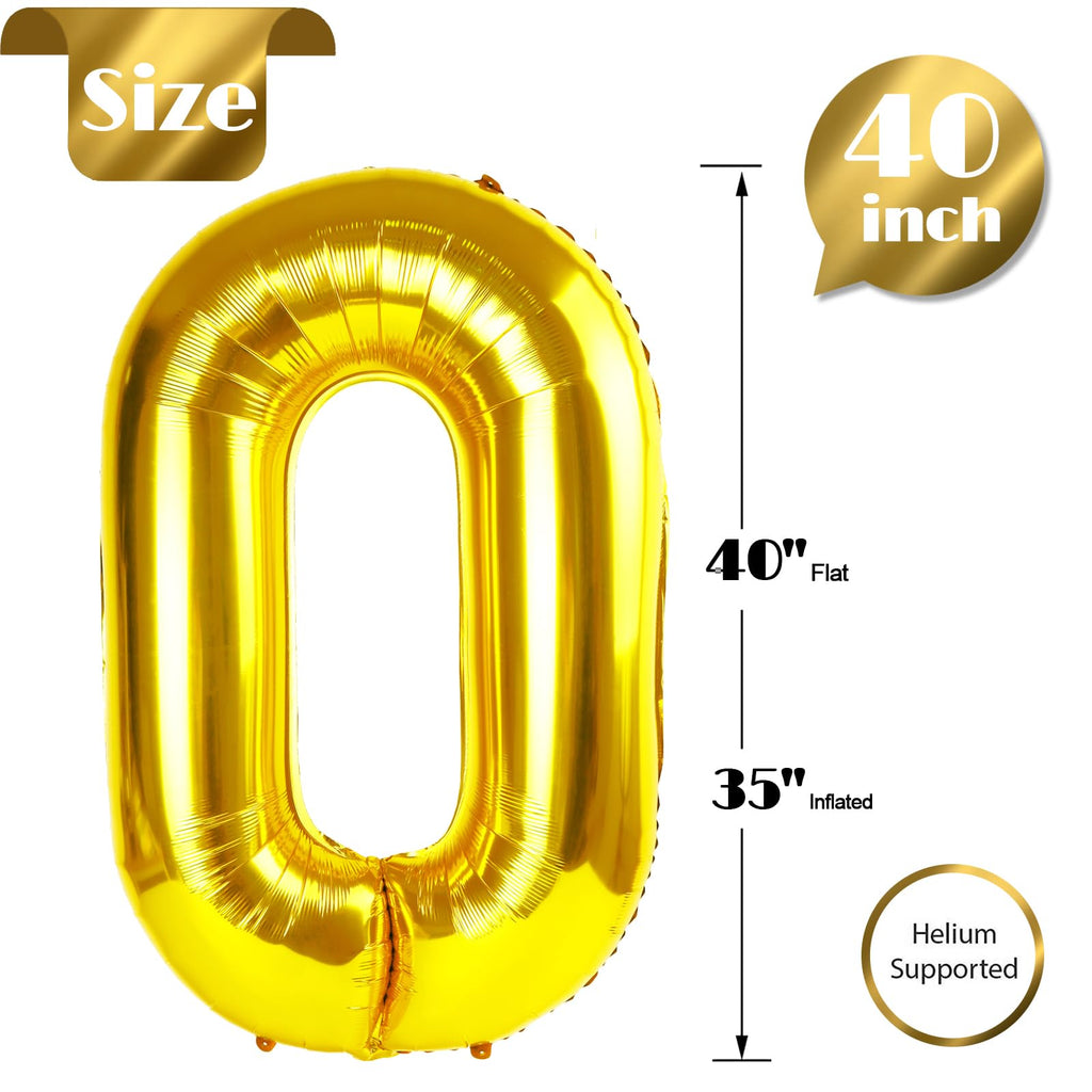 Gold 0 Balloon - Number Balloon 40 Inch, 0th Gold Birthday Decorations | Giant foil helium inflatable 10 20 30 40 50 Numbers Balloon Birthday Decorations, Gold Party Supplies for Women Men