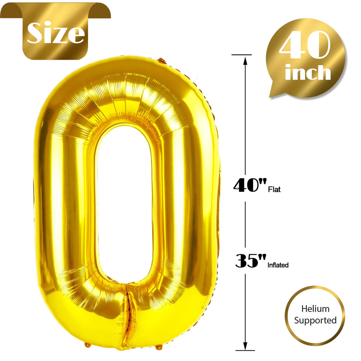 Gold 0 Balloon - Number Balloon 40 Inch, 0th Gold Birthday Decorations | Giant foil helium inflatable 10 20 30 40 50 Numbers Balloon Birthday Decorations, Gold Party Supplies for Women Men