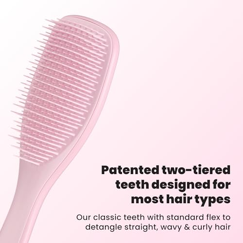 Tangle Teezer Ultimate Detangler Brush, Straight to Wavy, Millennial Pink | Patented two-tier, regular-flex teeth reduce breakage & split ends on wet or dry hair; Shower-friendly hairbrush for all ages