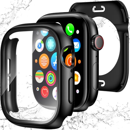 YIJDACASE 3 in 1 Waterproof Case for 40mm Apple Watch SE 3/2/1 Series 6/5/4 | 40mm PC Bumper 360 Full Face Cover Built-in Tempered Glass Screen Protector, Sensitive Touch Scratch, Matte Black