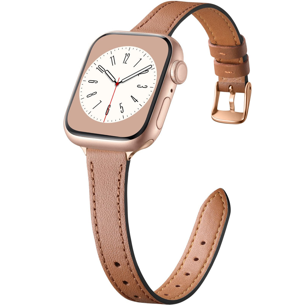 Charlam Slim Leather Band Compatible with Apple Watch Bands for Women 40mm 38mm 41mm 42mm 44mm 45mm 46mm, Top Grain Genuine Leather Strap Thin Wristband for iWatch Series 12 11 10 SE 9 8 7 6 5 4 3 2 1