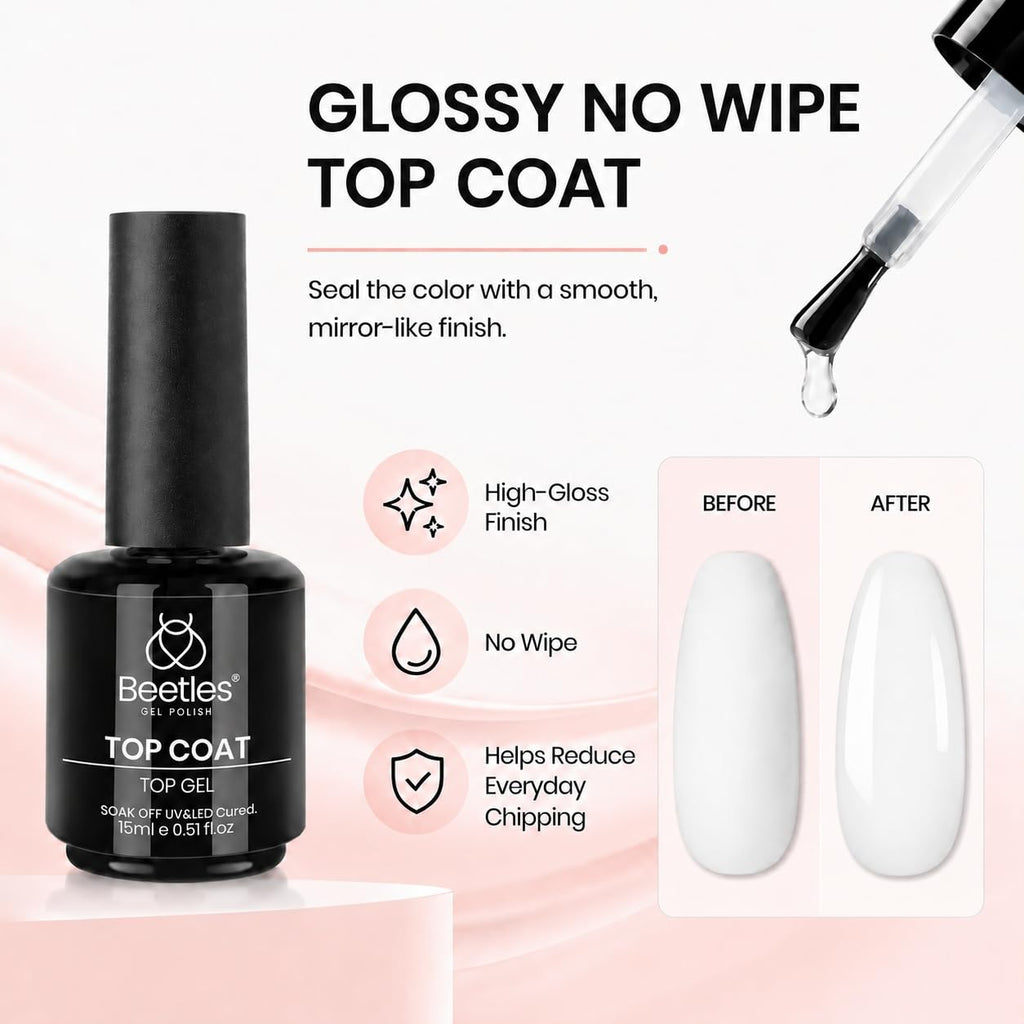 Beetles 3Pcs 15 ml White Gel Nail Polish with Gel Base and Top Coat Set | Soak-Off UV Lamp, Glossy Long-Lasting French Manicure Art Design Kit
