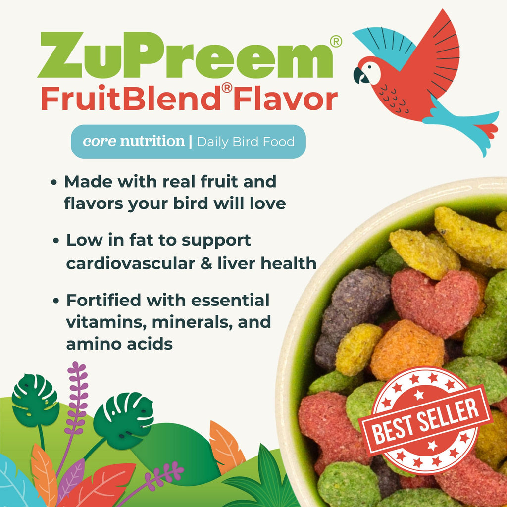 ZuPreem FruitBlend Parrot & Conure Food, Uniform Bird Food, M/L, 3.5 lb | Bird Food Pellets, Real Fruit, Fruit Blend, Conures, African Greys, Caiques, Eclectus, Cockatoos, Medium Large Birds, USA