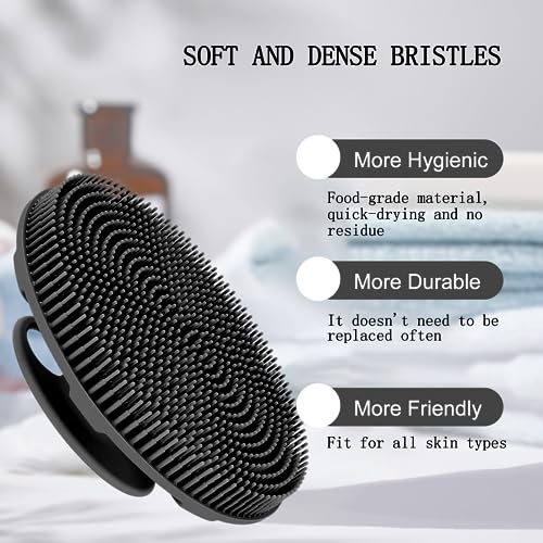 INNERNEED Food-Grade Soft Silicone Body Scrubber Shower Brush, Black