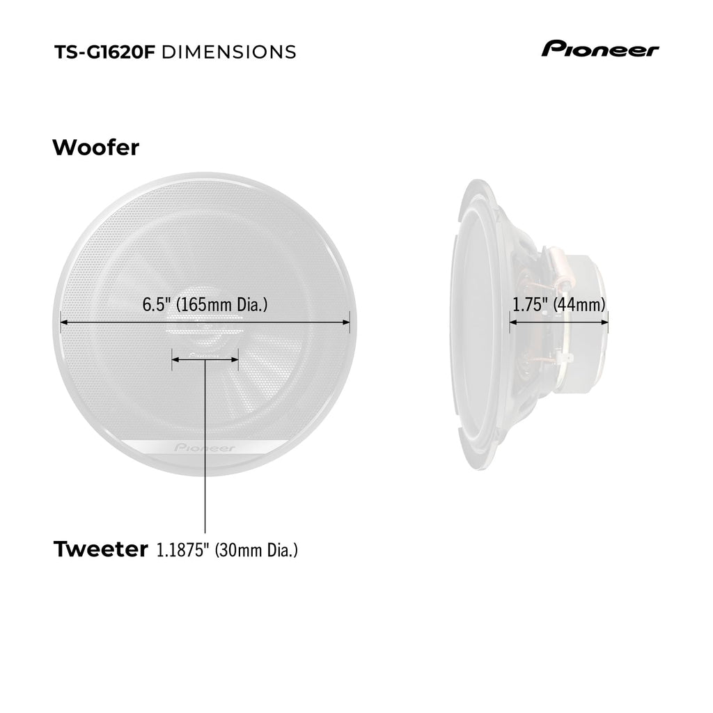 Pioneer G-Series TS-G1620F 6.5" 2-Way Coaxial Car Speakers 300W Max | Great Stock Upgrade, Balanced Sound + Smooth Treble, High-Efficiency Speaker Designed for OEM Power