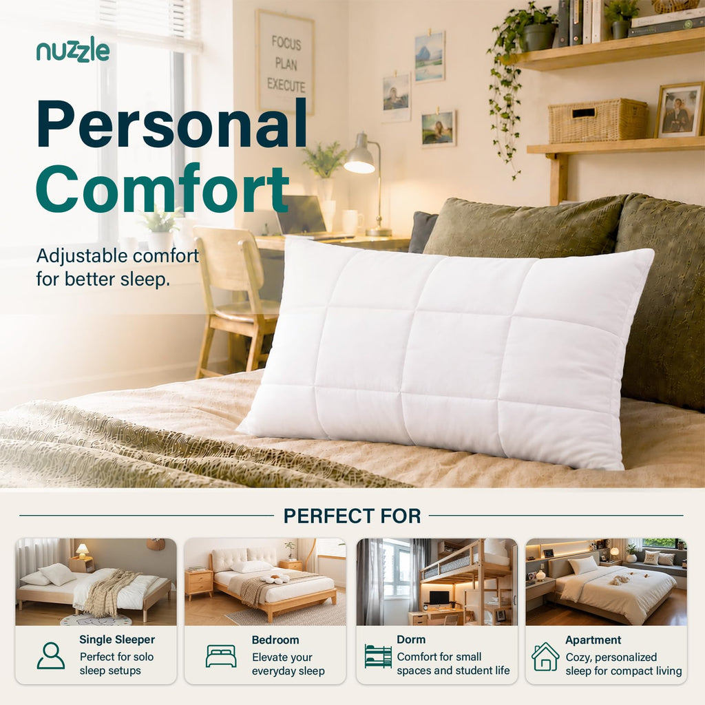 Nuzzle Pillow Standard Adjustable Neck Pillow,Soft Luxury Hotel Feel | Bed Pillows Standard with Adjustable Height & Firm Feel for Side, Back and Stomach Sleepers–Gift for Women & Men