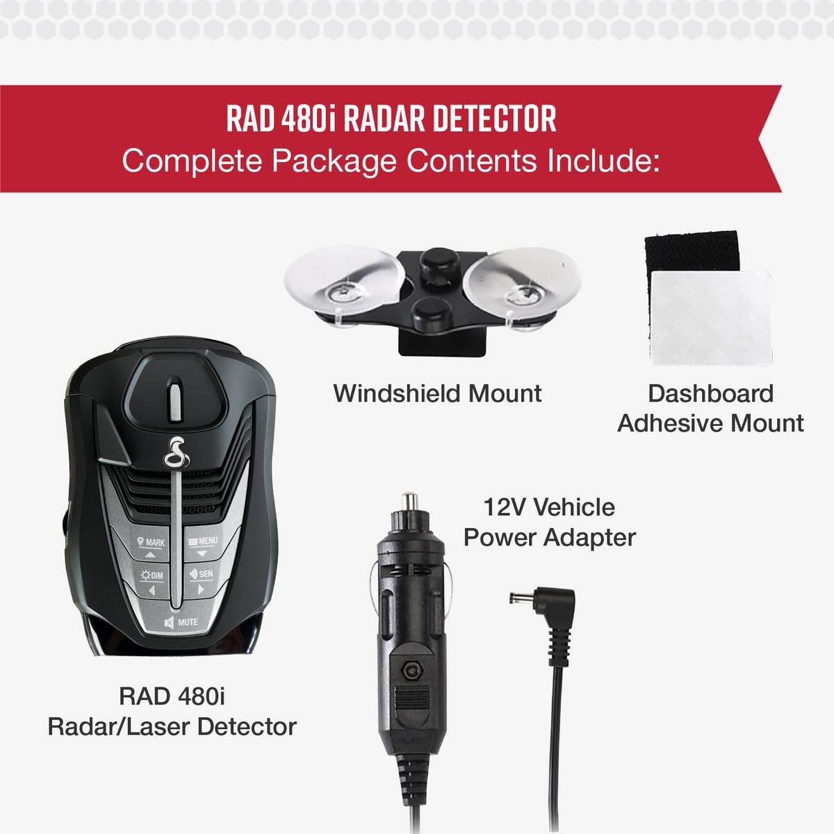 Cobra RAD 480i Laser Radar Detector, Long Range Detection, Bluetooth, Black | Apple CarPlay and Android Auto Compatible, LaserEye Front and Rear Detection, Digital Signal Processing