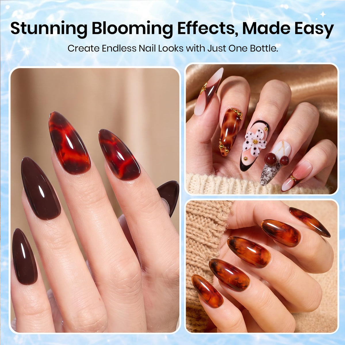 Beetles Blooming Gel 15 ml Clear UV Gel Polish Nail Art for Tortoise Nails | Marble and Natural Stone, Watercolor and Floral Print Spreading Effects, Soak-Off DIY Manicure Design