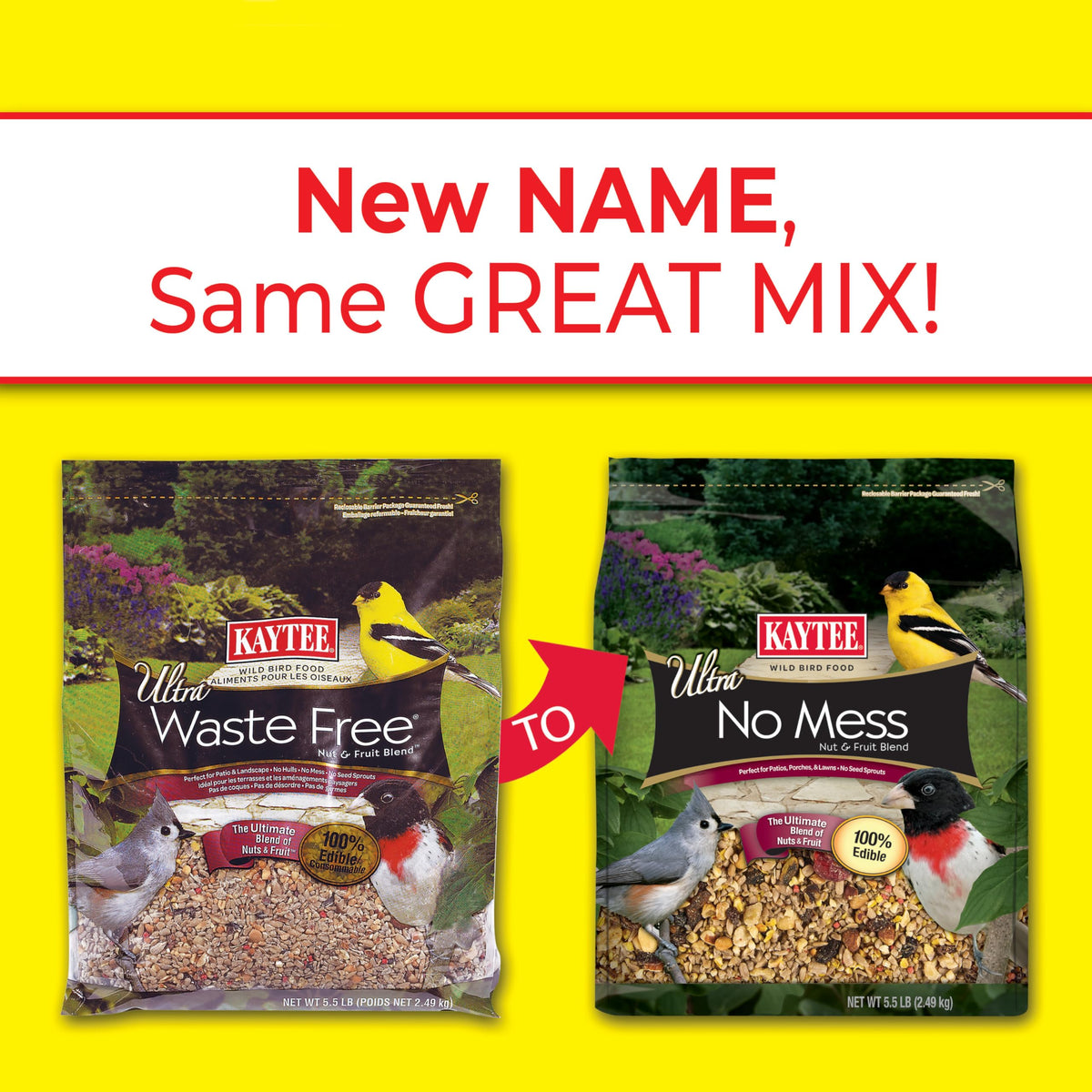 Kaytee Wild Bird Ultra No Mess Nut & Fruit Food Seed Blend For Blue Jays, Woodpeckers, Juncos, Cardinals, Grosbeaks, Sparrows, and Finches, 5.5 Pound
