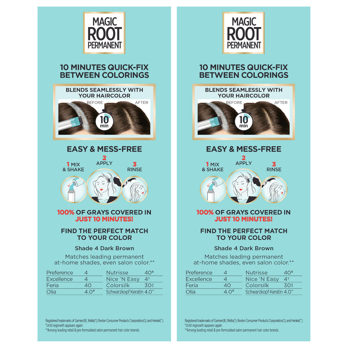 L'Oreal Paris Magic Root Permanent Hair Color Kit, 100% Gray Hair Coverage In Just 10 Minutes, Precision Brush Applicator for Seamless Application, 4 Dark Brown (2 Count)