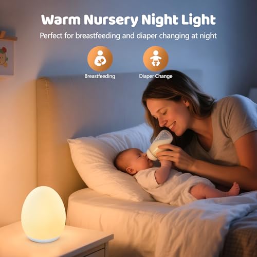 MediAcous Night Light for Kids, 7 Colors Changing Egg Light for Nursery | Stepless Dimming, Soft Silicone Touch Night Lamp with 1 Hour Timer, Rechargeable Nursery Night for Breastfeeding