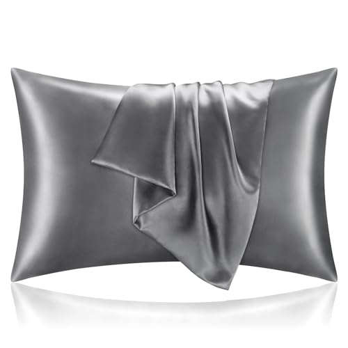 BEDELITE Satin Pillowcases, Queen Size 20x30 Inch, Dark Grey, Set of 2 | Similar to Silk Pillow Cases, Soft and Cooling, Reduces Friction, Gentle on Hair and Skin, Envelope Closure, Women Men Gift