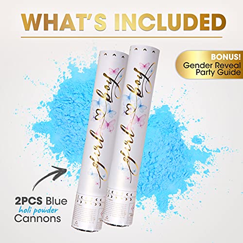 PrimePure Gender Reveal Confetti Cannon, Biodegradable Blue Powder, 2 Pack | Biodegradable Powder Cannon Smoke Bombs, Ideal for Outdoor or Indoor Baby Boy Gender Reveal Party & It's a Boy Baby Shower