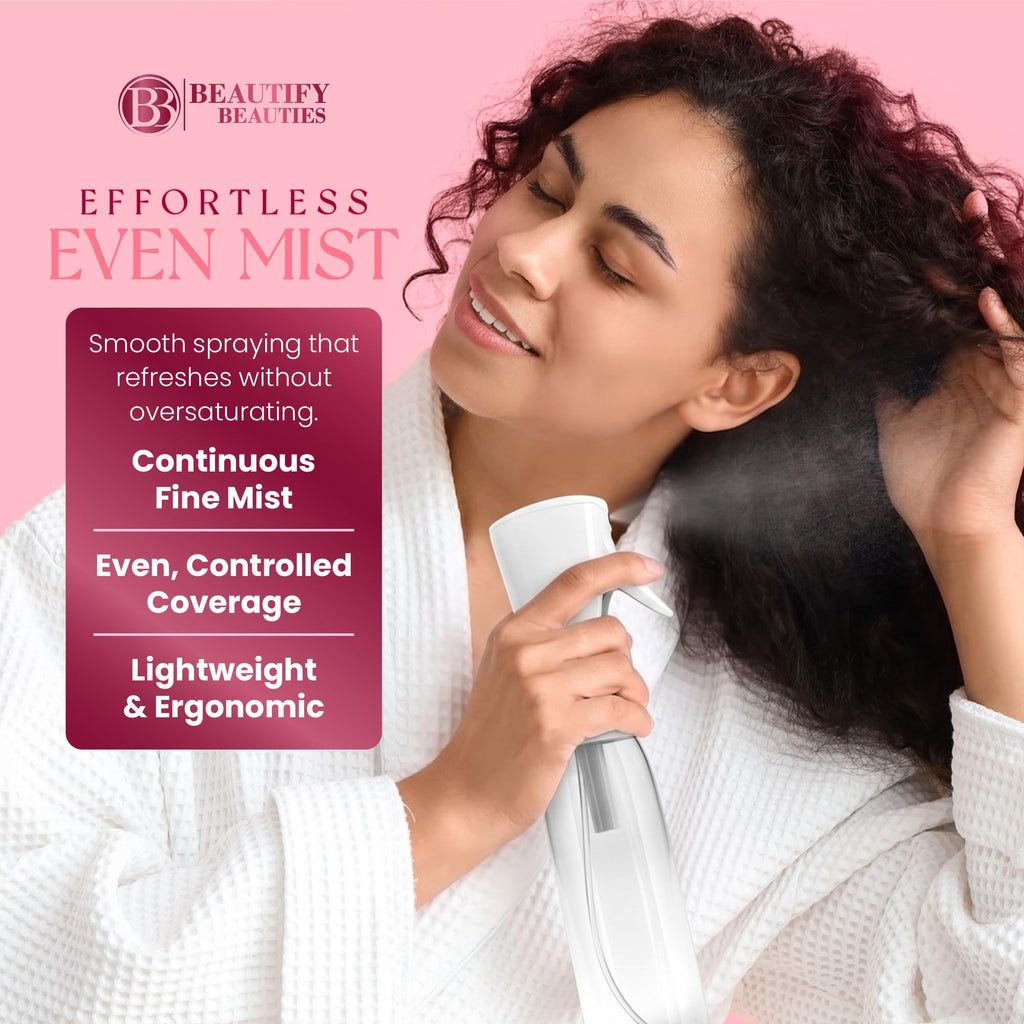 BeautifyBeauties Continuous Spray Bottle for Hair, 10.1 oz Mister Spray | Perfect for barbers, salons, household cleaning, watering plants, pet care, ironing & essential oil scents