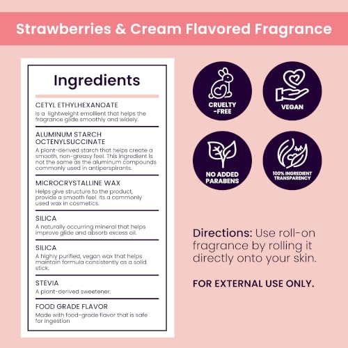 Sweetums SweetSpot Portable Strawberries & Cream Perfume Stick | Flavored, long lasting non sticky formula with natural ingredients, portable solid fragrance stick for women's everyday use