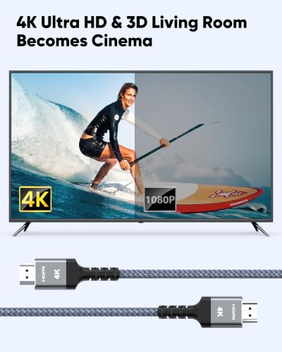 Highwings Long HDMI Cable 25FT 4K HDR High Speed HDMI 2.0 Cables | 18Gbps 2.0 Braided HDMI Cord, 4K HDR, HDR10, HDCP 2.2, ARC, Compatible with Roku TV/HDTV/PS5/Blu-ray