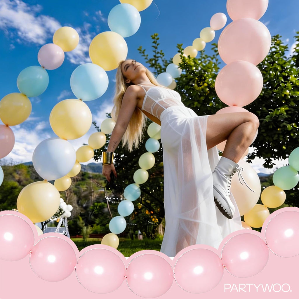 PartyWoo Pastel Linking Balloons 100pcs 6 Inch Rainbow Link Balloons | for Baby Shower Gender Reveal Engagement Bachelorette Easter Bridal Shower Anniversary Birthday Graduation Party Decorations
