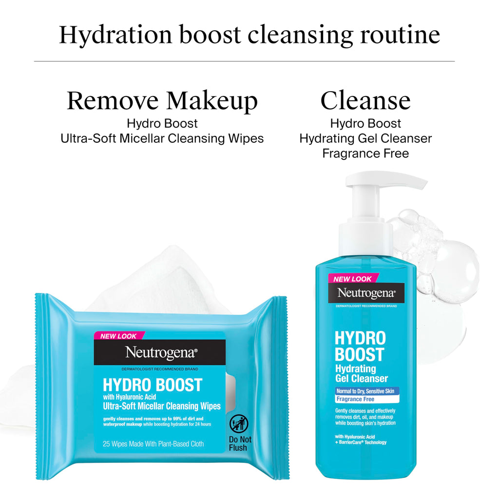 Neutrogena Hydro Boost Cleansing Wipes Makeup Remover, 25 Ct | Micellar Cleansing Cloths, Gently Removes Oil, Dirt, Waterproof Makeup, Hydrating Hyaluronic Acid