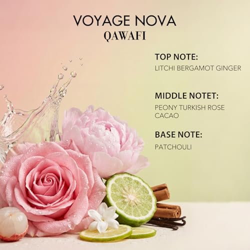 QAWAFI Voyage Nova Eau de Parfum for Women, Lychee Bergamot, Rose Peony Cocoa Blossom, Elegant Patchouli, Long Lasting Spring Fall Perfume, 50ml &1.7fl oz